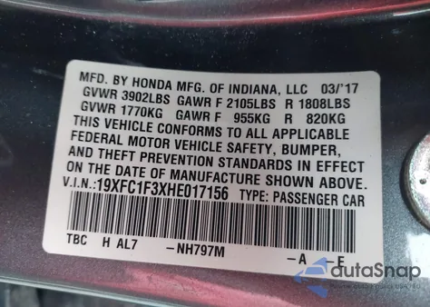 2017 Honda Civic Ex-T from USA, damaged, VIN 19XFC1F3XHE017156
